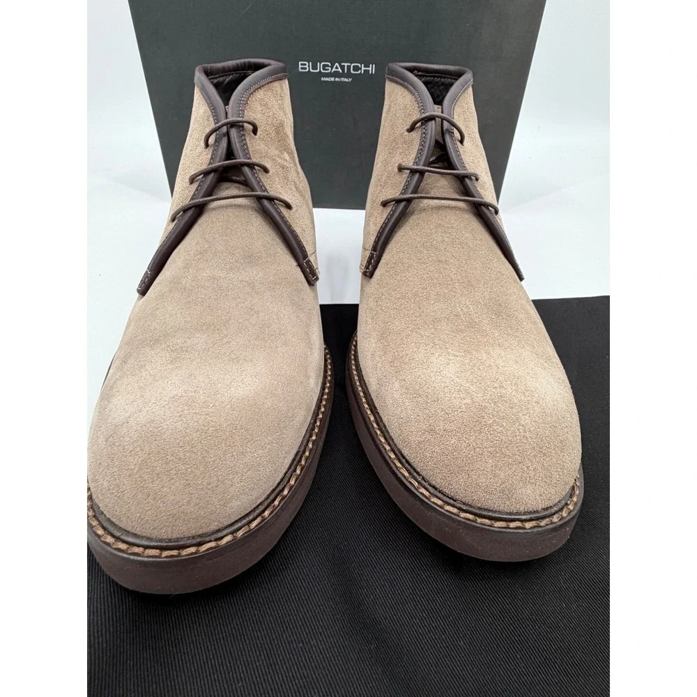 Bugatchi Chukka Boots Men 8 Tan Suede Leather Lace Up Made in Italy Desert Boots